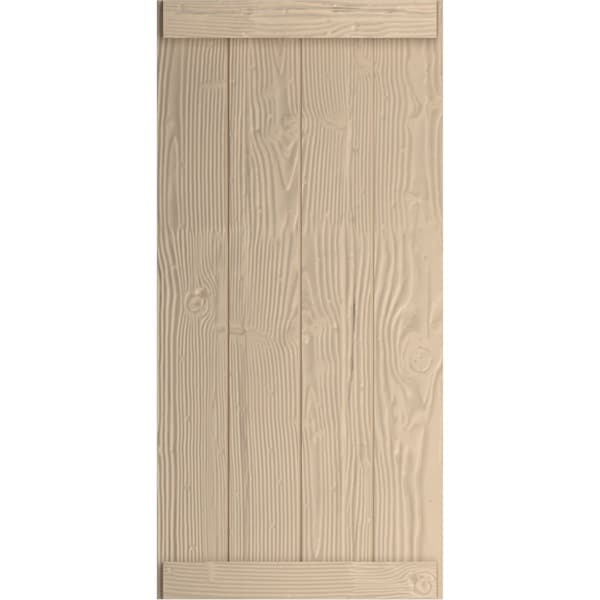 Rustic Four Board Joined Board-n-Batten Sandblasted Faux Wood Shutters W/End Batten, 22W X 64H